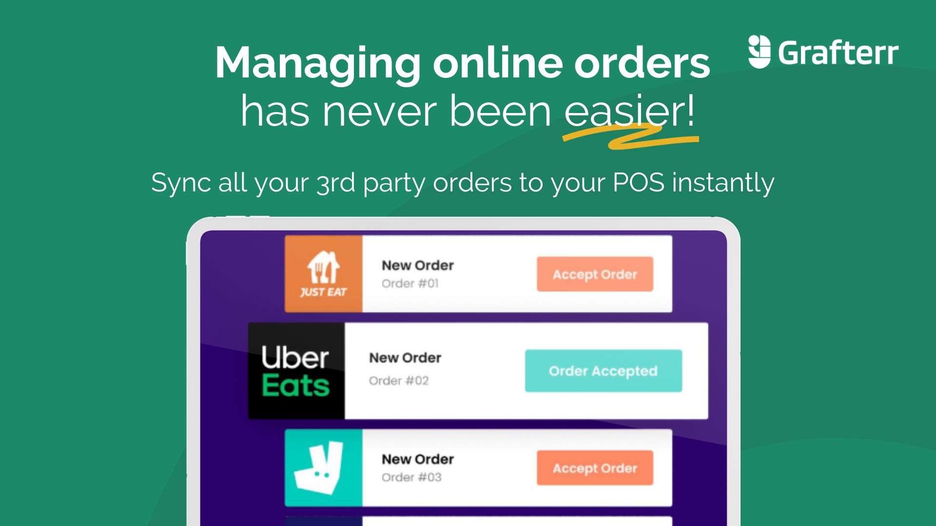 Sync all your online orders from popular platforms like JustEat, Deliveroo, and UberEats seamlessly to your POS
