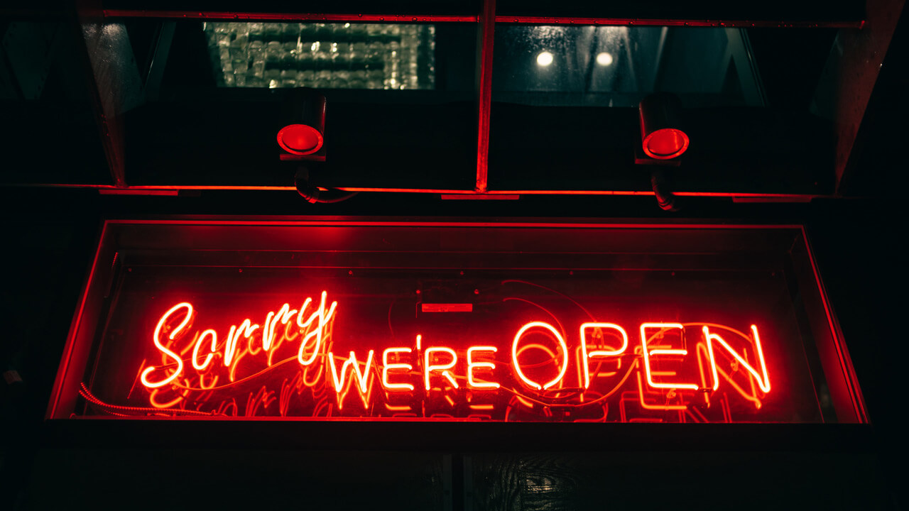 Sorry, we're open neon sign