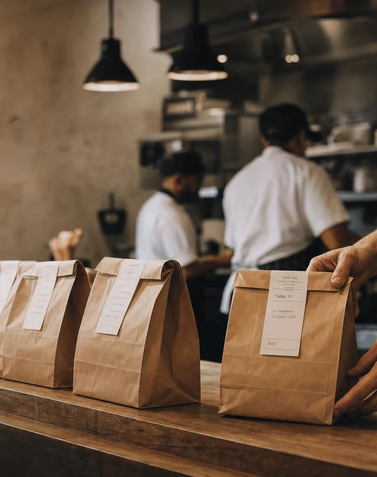 Takeaway orders bagged and ready for delivery couriers