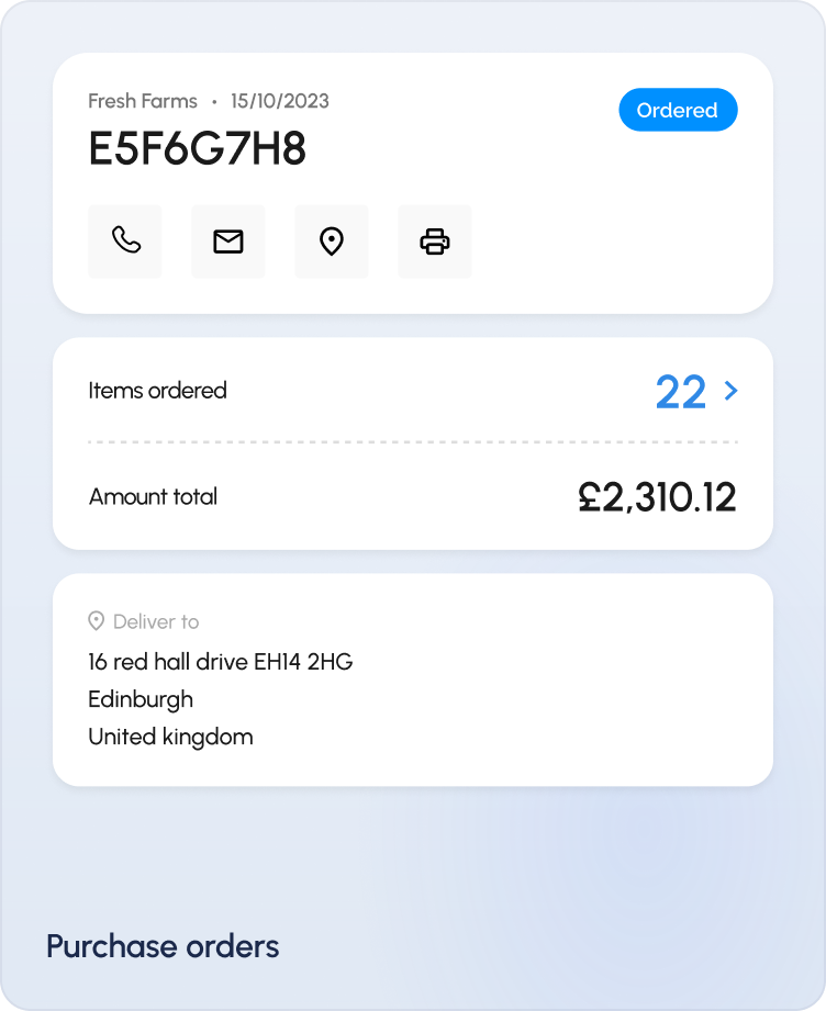 Purchase order screen