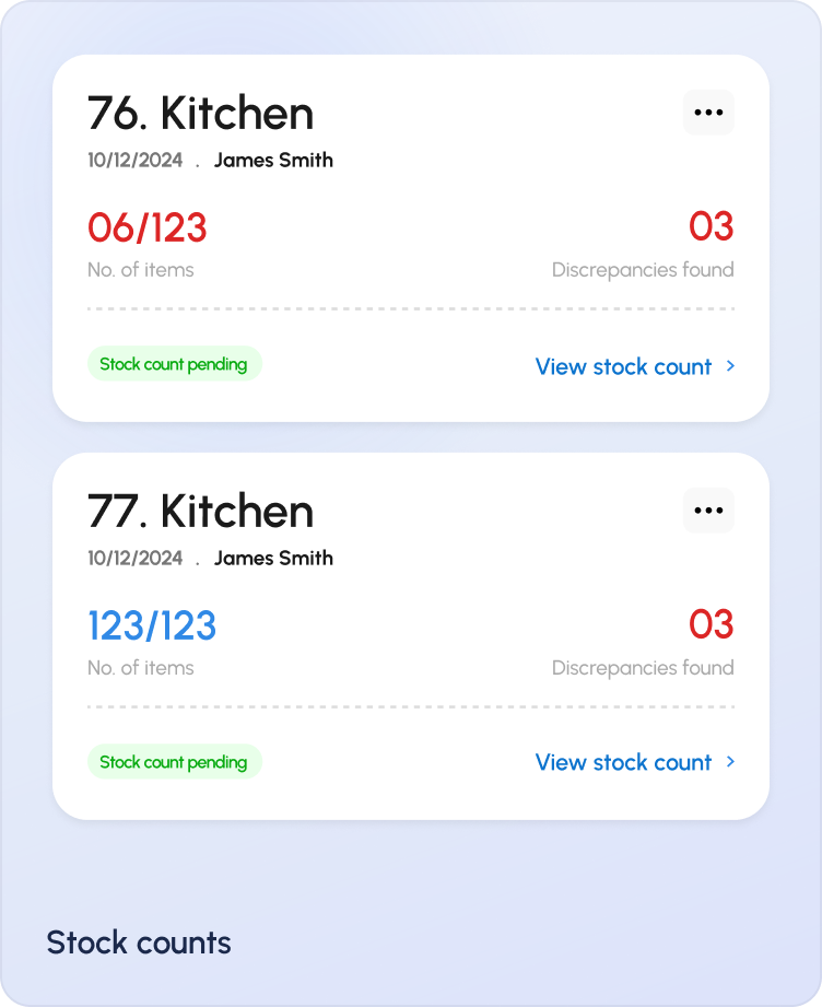 Stock counts screen
