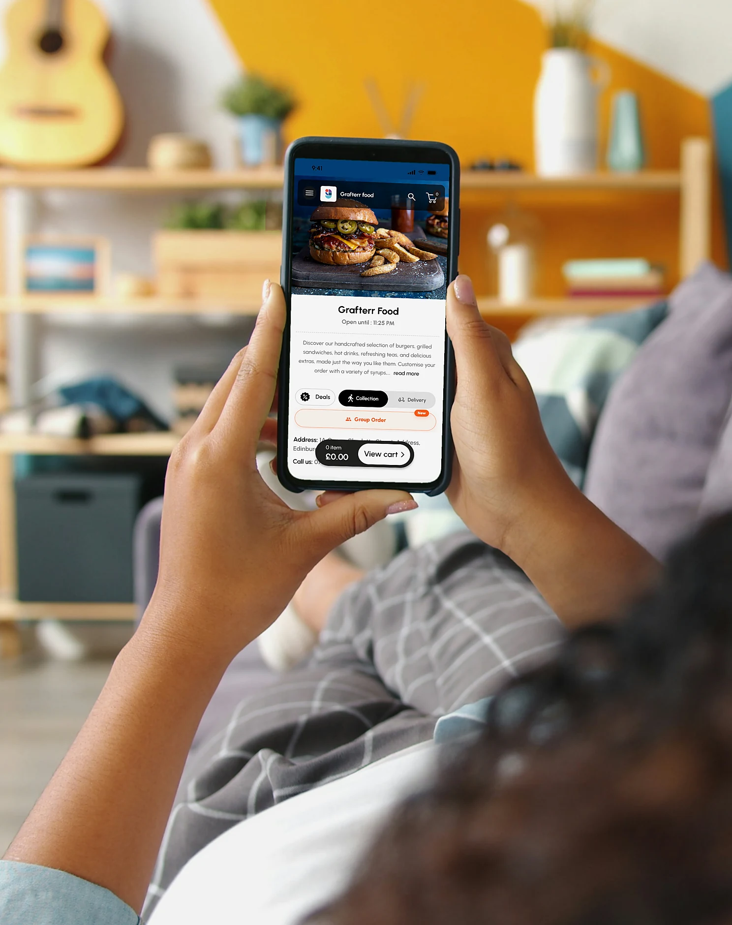 Customer browsing a restaurant's own ordering site on their phone at home