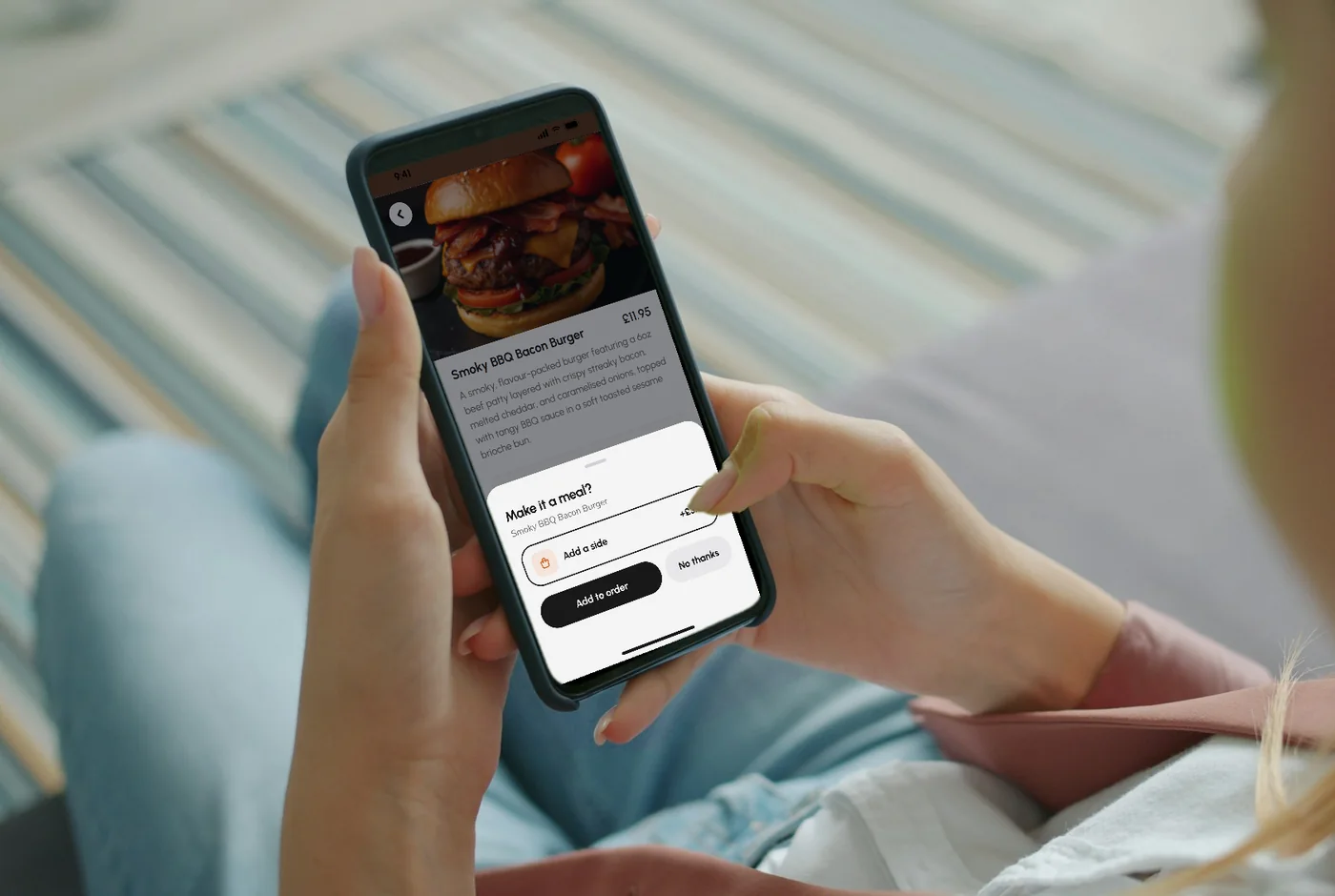 Customer being offered a meal upgrade while ordering on their phone
